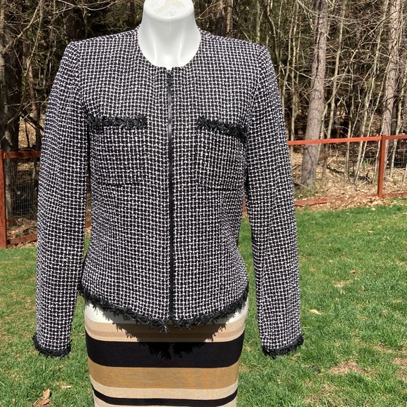 Anthracite zipper or open black and white bouclé jacket with liner size 6 - Picture 2 of 7